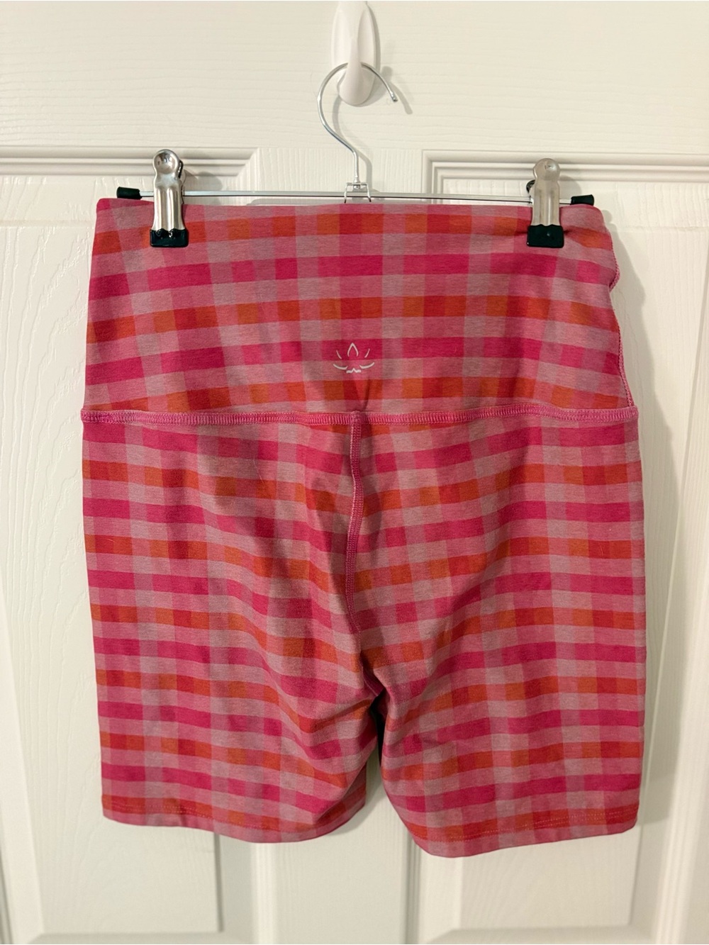 Beyond Yoga Pink & Orange Gingham Athletic Shorts